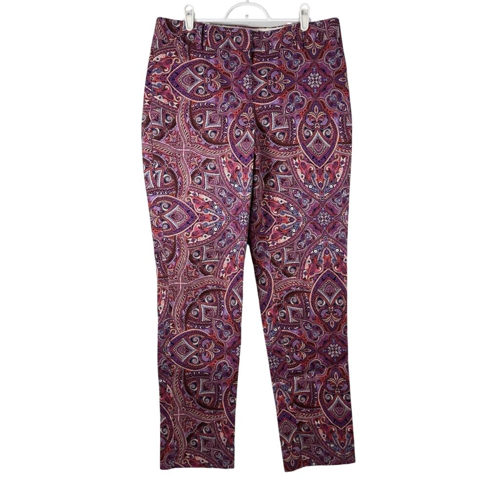 Lands End Paisley Pants Womens 10 Pink Purple Slim Leg Fit 2 Mid Rise Stretch